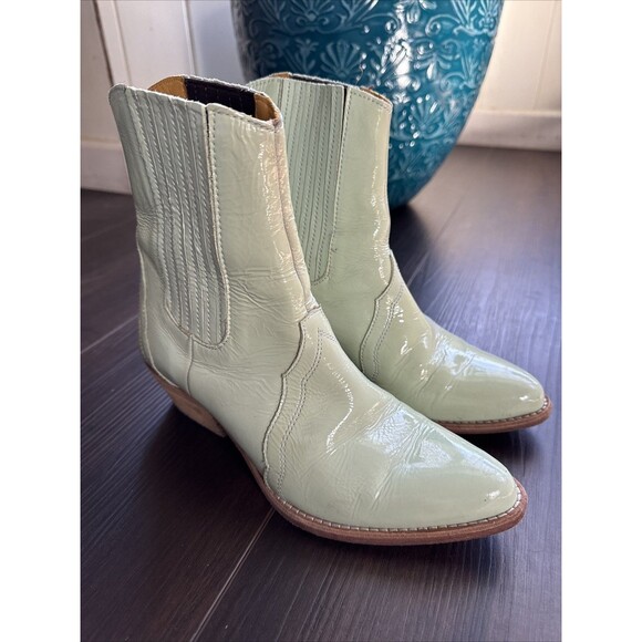 Free People Mint Green Leather Cowboy Boots Sz 37 - Picture 6 of 6